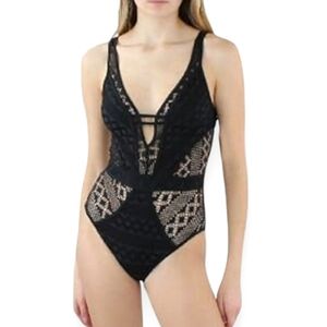 Becca Swim Color Play Plunge Crochet Lace One Piece Swim Suit Small